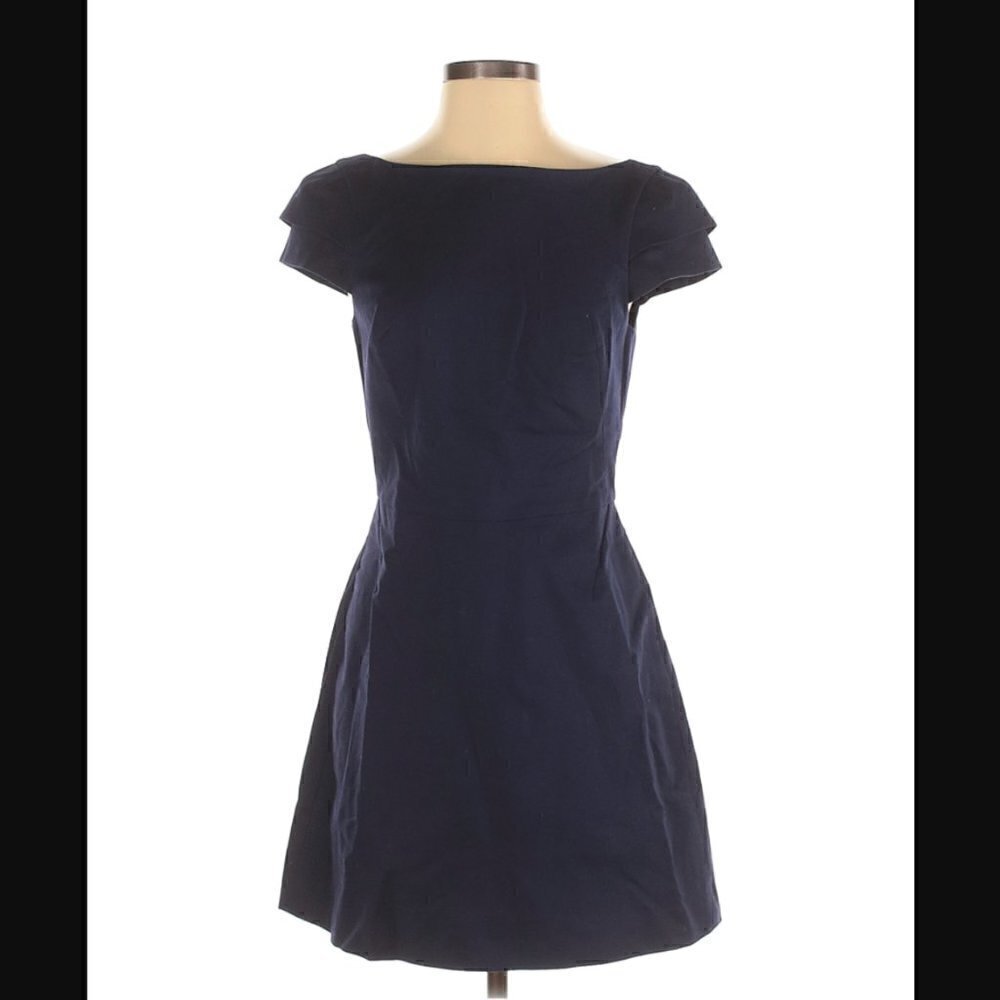 Halston Heritage Dress 4 Double Cap Sleeve Blue Cocktail Dressy Formal Event